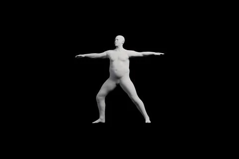 3D Fat Man posing Front View Matte Black Black Stock Illustration