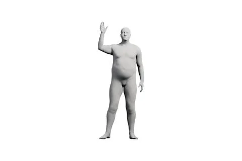 3D Fat Man posing Front View Matte Black White Stock Illustration