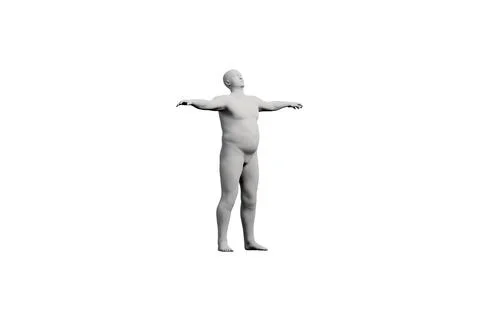 3D Fat Man posing Left Front Three-Quarter View Matte Black White Stock Illustration