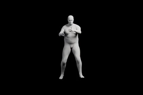 3D Fat Man posing Left Side View Matte Black Black Stock Illustration