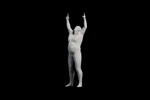 3D Fat Man raising Right Back Three-Quarter View Matte Black Black Stock Illustration