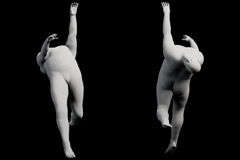 3D Fat Man reaching 2-View Matte Black Black Stock Illustration