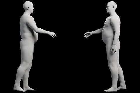 3D Fat Man reaching 2-View Matte Black Black Stock Illustration