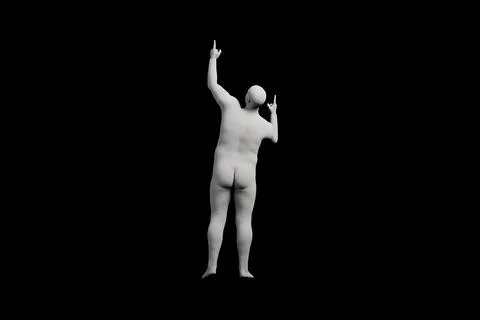3D Fat Man reaching Back View Matte Black Black Stock Illustration