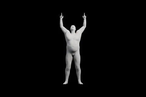 3D Fat Man reaching Front View Matte Black Black Stock Illustration