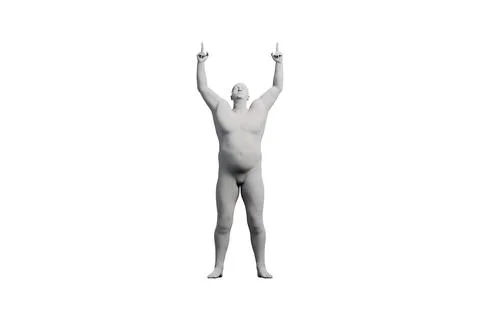 3D Fat Man reaching Front View Matte Black White Stock Illustration