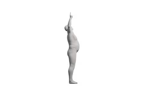3D Fat Man reaching Left Side View Matte Black White Stock Illustration