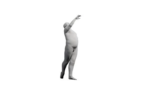 3D Fat Man reaching Left Front Three-Quarter View Matte Black White Stock Illustration