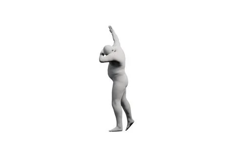 3D Fat Man reaching Right Side View Matte Black White Stock Illustration