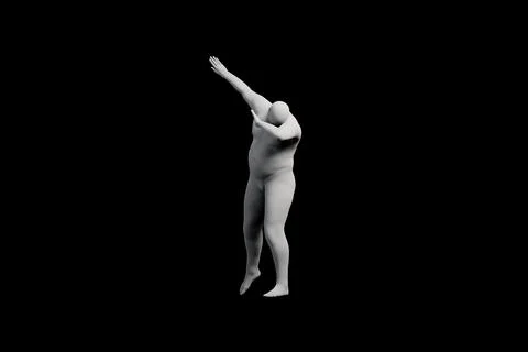 3D Fat Man reaching Right Back Three-Quarter View Matte Black Black Stock Illustration