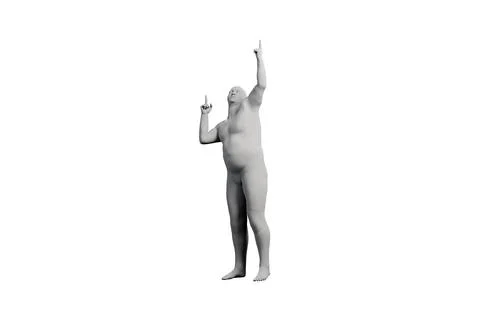 3D Fat Man reaching Right Back Three-Quarter View Matte Black White Stock Illustration