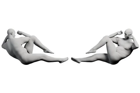 3D Fat Man reclining 2-View Matte Black White Stock Illustration