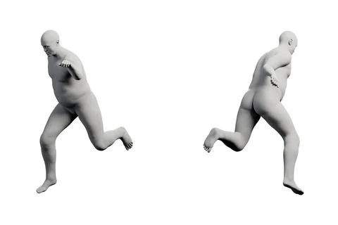 3D Fat Man running 2-View Matte Black White Stock Illustration
