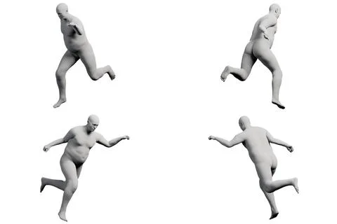 3D Fat Man running 4-View Matte Black White Stock Illustration