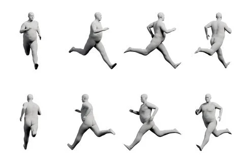 3D Fat Man running 8-View Matte Black White Stock Illustration