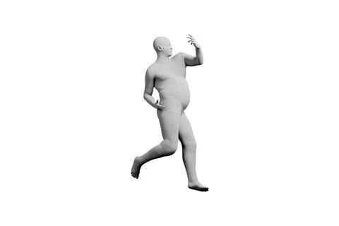 3D Fat Man running Left Side View Matte Black White Stock Illustration