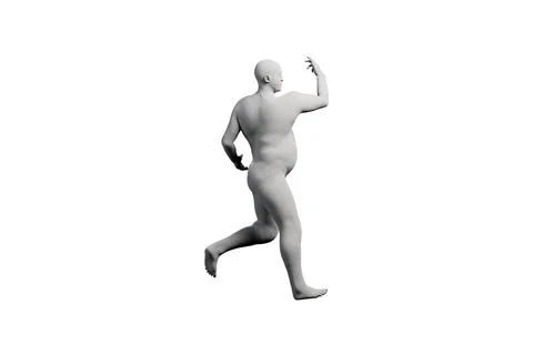 3D Fat Man running Left Side View Matte Black White Stock Illustration