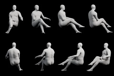 3D Fat Man sitting 8-View Matte Black Black Illustrazione stock