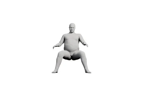 3D Fat Man sitting Front View Matte Black White Illustrazione stock