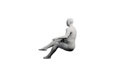 3D Fat Man sitting Right Side View Matte Black White Stockillustratie