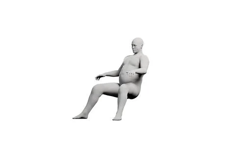 3D Fat Man sitting Right Back Three-Quarter View Matte Black White Illustrazione stock
