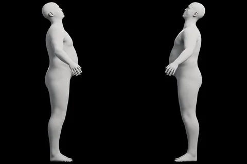 3D Fat Man standing 2-View Matte Black Black Stock Illustration