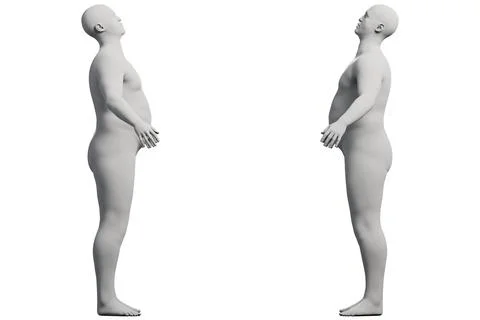 3D Fat Man standing 2-View Matte Black White Illustrazione stock
