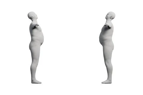 3D Fat Man standing 2-View Matte Black White Stock Illustration