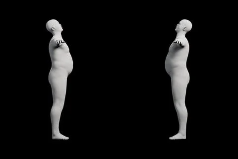 3D Fat Man standing 2-View Matte Black Black Stock Illustration
