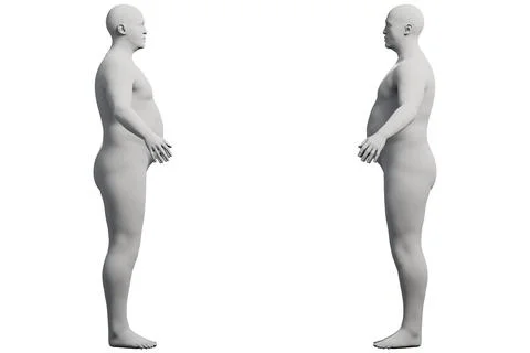3D Fat Man standing 2-View Matte Black White Illustrazione stock