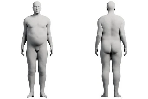 3D Fat Man standing 2-View Matte Black White Stock Illustration