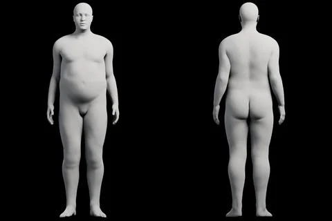 3D Fat Man standing 2-View Matte Black Black Stock Illustration