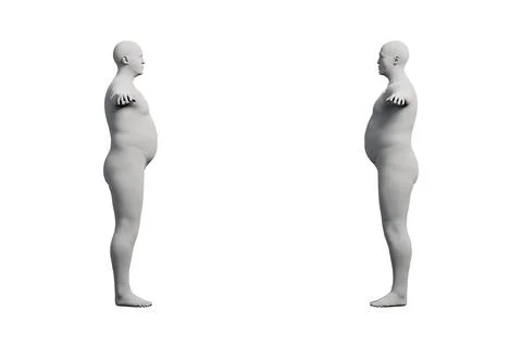 3D Fat Man standing 2-View Matte Black White Stock Illustration