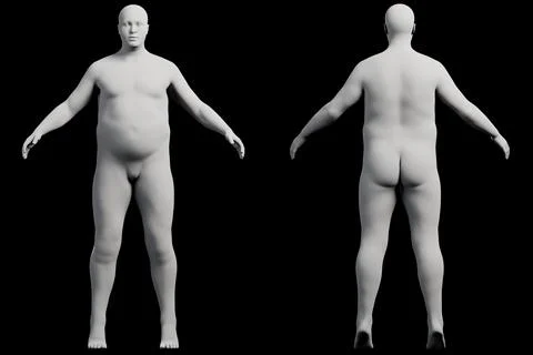 3D Fat Man standing 2-View Matte Black Black Stock Illustration