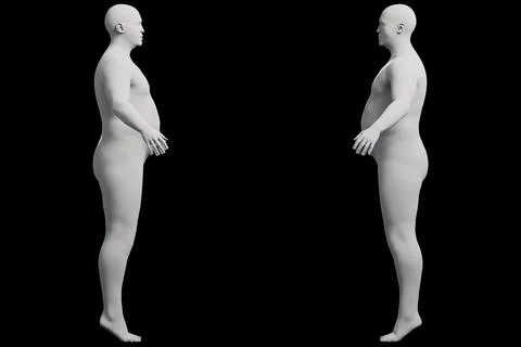 3D Fat Man standing 2-View Matte Black Black Illustrazione stock