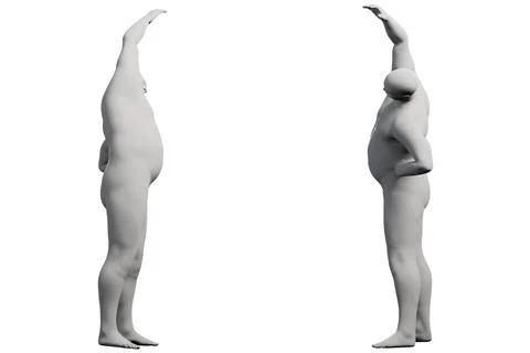 3D Fat Man standing 2-View Matte Black White Stock Illustration