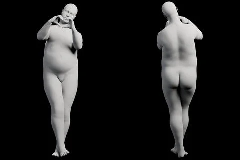 3D Fat Man standing 2-View Matte Black Black Stock Illustration