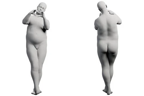 3D Fat Man standing 2-View Matte Black White Stock Illustration