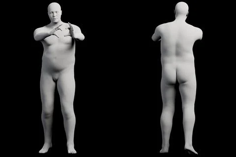 3D Fat Man standing 2-View Matte Black Black Stock Illustration