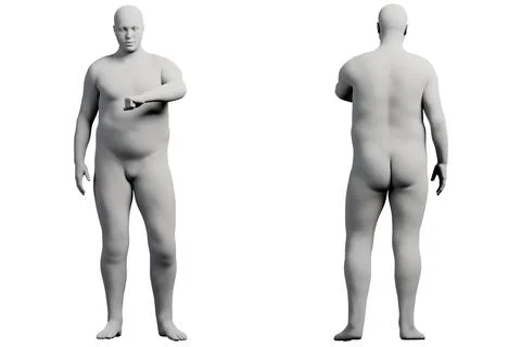3D Fat Man standing 2-View Matte Black White Stock Illustration