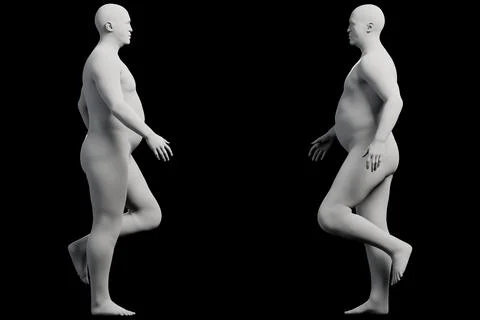 3D Fat Man standing 2-View Matte Black Black Illustrazione stock