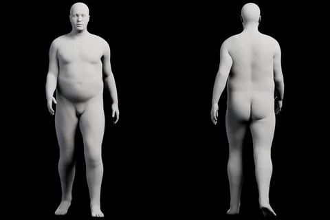 3D Fat Man standing 2-View Matte Black Black Stock Illustration
