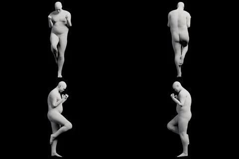 3D Fat Man standing 4-View Matte Black Black Stock Illustration