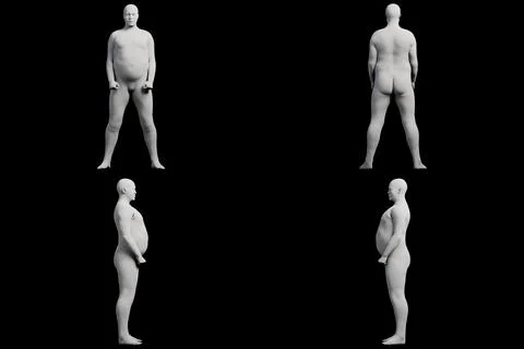 3D Fat Man standing 4-View Matte Black Black Stock Illustration