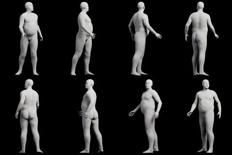 3D Fat Man standing 8-View Matte Black Black Stock Illustration