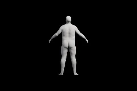 3D Fat Man standing Back View Matte Black Black Stock Illustration