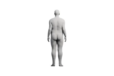 3D Fat Man standing Back View Matte Black White Stock Illustration