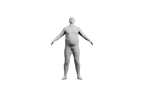 3D Fat Man standing Front View Matte Black White Stock Illustration