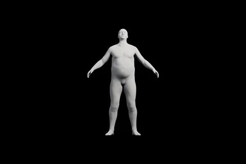3D Fat Man standing Front View Matte Black Black Stock Illustration