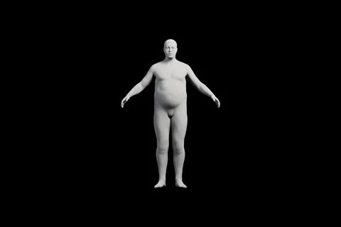 3D Fat Man standing Front View Matte Black Black Stock Illustration